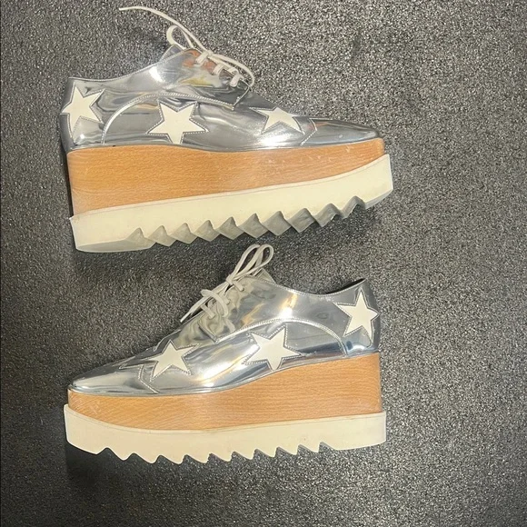 Stella McCartney Silver Star Platform Lace-Up Shoes - Picture 3 of 8